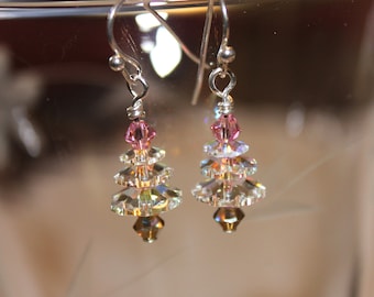 Crystal Swarovski Christmas Tree Earrings – Sterling Silver - Holiday Earrings - Christmas Earrings – Christmas Jewelry