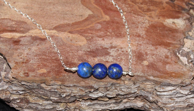 Dainty Three Gemstone Bar Necklace \u2013 Lapis Lazuli Necklace \u2013 Sterling Silver \u2013 Everyday Jewelry \u2013 Minimalist