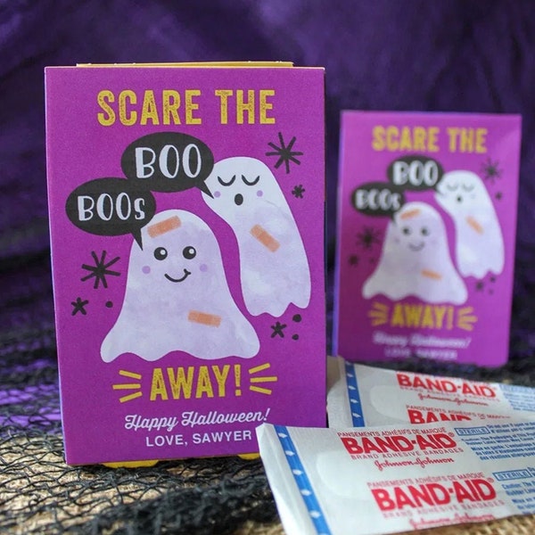 Scare the Boo Boos Away - Halloween printable label for box of Band-Aids, Halloween gift idea, Kids Halloween, ghosts - INSTANT DOWNLOAD