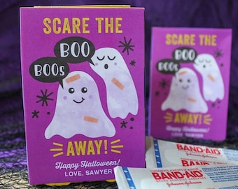 Scare the Boo Boos Away - Halloween printable label for box of Band-Aids, Halloween gift idea, Kids Halloween, ghosts - INSTANT DOWNLOAD