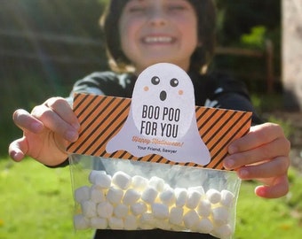 Boo Poo For You Halloween treat bag topper, Halloween party favor, Halloween treat, editable PDF - INSTANT DOWNLOAD