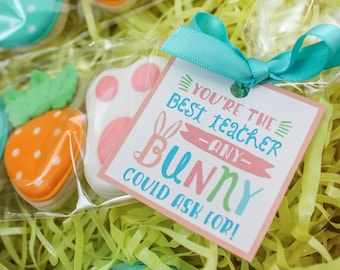 You&#39;re the Best Teacher Any Bunny Could Ask For! - Printable Easter gift tag for teachers, teacher gift, teacher appreciation, cookie tag