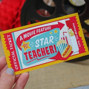 Movie Ticket teacher gift printable, teacher gift, teacher appreciation, movie night, thank you gift, gift card holder, Just Add Confetti image 1