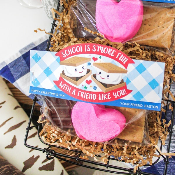 S'mores Valentine Treat Bag Toppers - School Valentine, Classroom Valentine, Kids Valentines, Just Add Confetti, Instant Download,