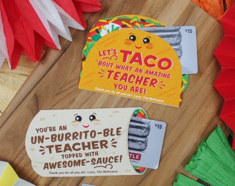 Taco and Burrito Teacher Gift Card Holder Printable, Instant Download, Staff Teacher Appreciation, teacher gift, Just Add Confetti