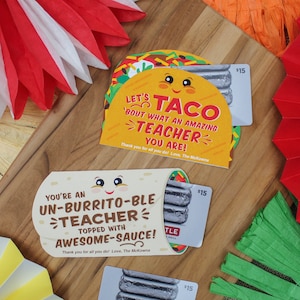 Taco and Burrito Teacher Gift Card Holder Printable, Instant Download, Staff Teacher Appreciation, teacher gift, Just Add Confetti