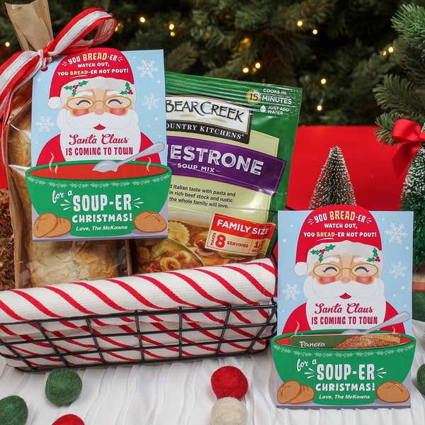 Christmas Soup & Bread Gift Tag Printable, Gift Card Holder, Christmas Gift, Neighbor Gift, Christmas Gift Basket, Just Add Confetti