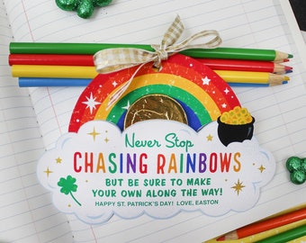 Never Stop Chasing Rainbows art supply St. Patrick's Day gift, classroom gift, St. Paddy's gift, Kids St. Patrick's Day, Just Add Confetti