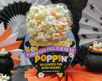 Popcorn Halloween Treat printable, Halloween treat bag tag, kids Halloween party favor, candy corn, Just Add Confetti - INSTANT DOWNLOAD