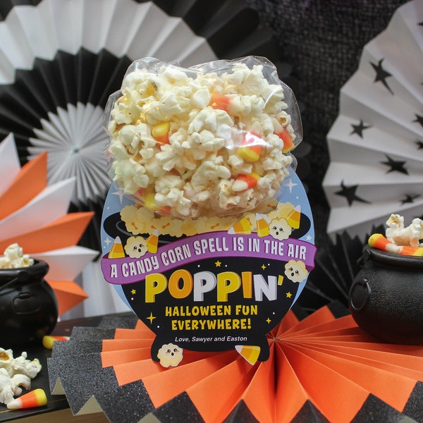 Popcorn, Halloween Süßigkeit Taschenanhänger zum Ausdrucken, Kinder Halloween Gastgeschenk, Candy corn, Just Add Confetti - INSTANT DOWNLOAD