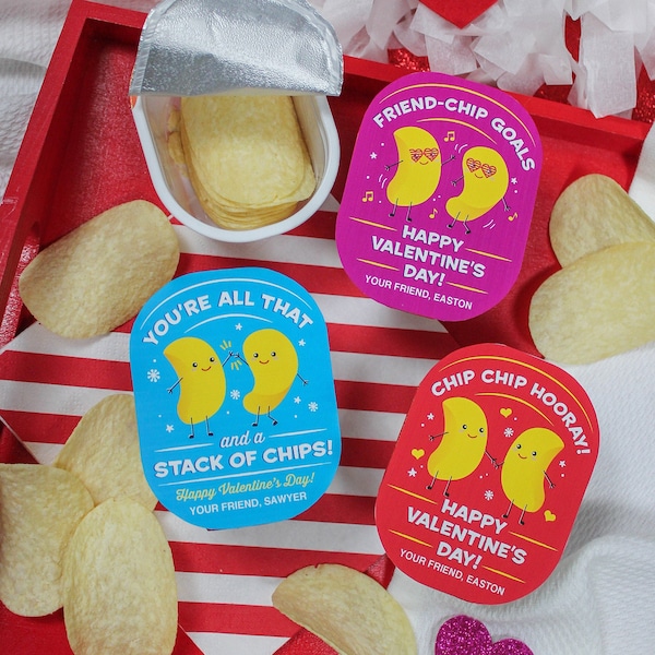 Chips Kids Valentines afdrukbaar - voor snackgrootte chips, kinderen Valentijn, school Valentijn, direct downloaden, gewoon confetti toevoegen