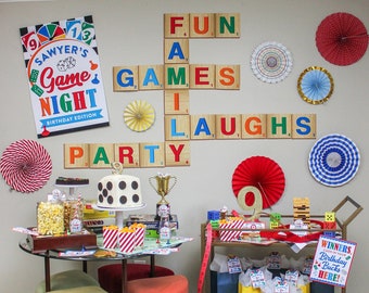 Game Night Party - Letter Tile Backdrop, Birthday Party, Family Game Night, Printable, Digital, Backdrop Printables, Just Add Confetti