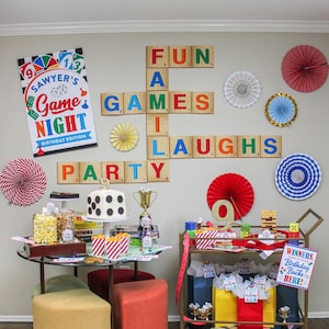 Fiesta de noche de juegos - Telón de fondo de azulejos de letras, fiesta de cumpleaños, noche de juegos en familia, imprimible, digital, imprimibles de fondo, solo agregue confeti