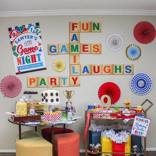 Game Night Party - Letter Tile Backdrop, Birthday Party, Family Game Night, Printable, Digital, Backdrop Printables, Just Add Confetti