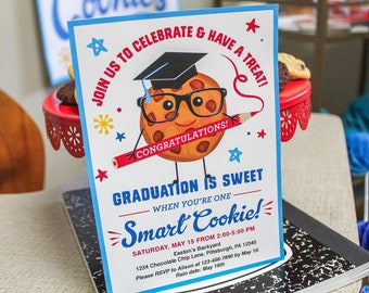 Zaproszenie na przyjęcie z okazji ukończenia szkoły Smart Cookie - EDYTOWALNY PDF, ukończenie przedszkola, ukończenie przedszkola, szkoła średnia, po prostu dodaj konfetti