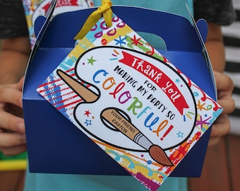 Fiesta de arte, etiqueta de agradecimiento imprimible para fiesta de cumpleaños de arte, fiesta de pintura, fiesta de cumpleaños infantil, fiesta de verano, estudio de arte, simplemente agregue confeti