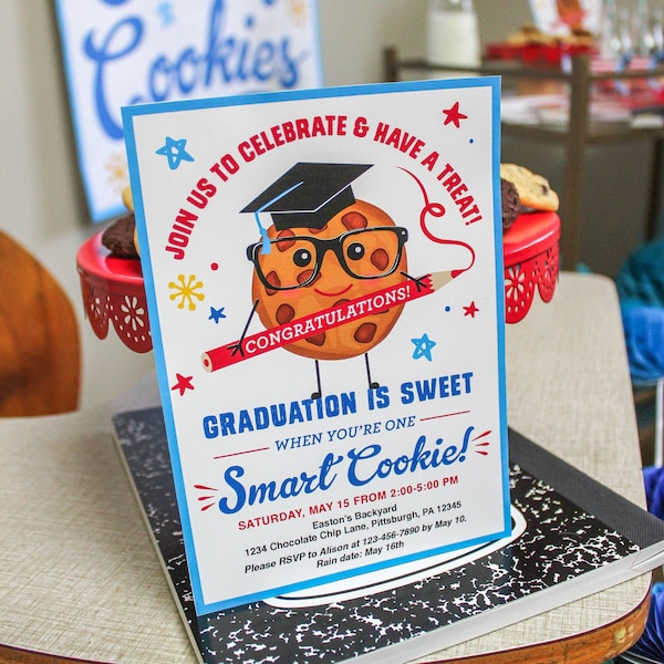 Smart Cookie graduation party invitation - EDITABLE PDF, preschool graduation, kindergarten graduation, middle school, Just Add Confetti