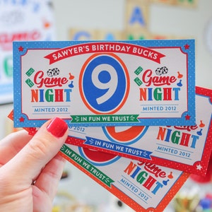 Game Night Party - Birthday Bucks & Decor Sign Printables - birthday party, party printables, family game night, DIGITAL, Just Add Confetti