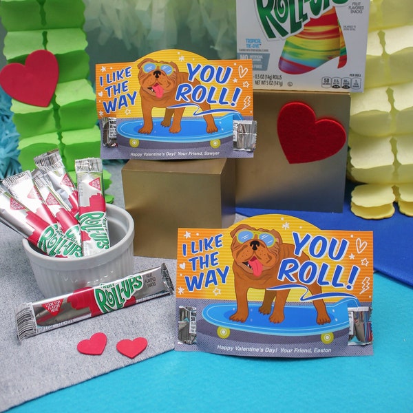 Bulldog Valentine, Skateboard Valentine, Fruit Rollup Valentine, valentine printable, kids valentine, classroom valentine, Just Add Confetti