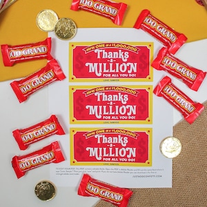 Danke eine Million Lehrer und Lehrer Geschenkanhänger zum Ausdrucken, Lehrer Geschenk, zum Jahresende Geschenk, Danksagung, Just Add Confetti