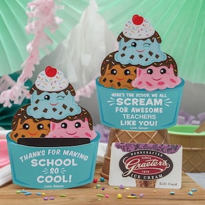 Porta-buoni regalo per gelato stampabile, regalo per insegnanti, ringraziamento per insegnanti, ringraziamento per insegnanti del personale, regalo di fine anno, basta aggiungere coriandoli