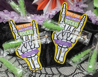 Rocker Skeleton Hand Halloween Printable, rock candy Halloween treat, rock on, Halloween treat tag, Just Add Confetti, INSTANT DOWNLOAD