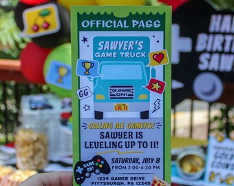 Game Truck Invitation Printable, Ticket Invitation, Video Game Birthday Party, kids birthday party, gamer truck party, Just Add Confetti