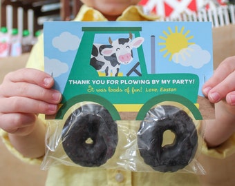 Tractor Donut Party Favor, Farm Party, Farm Birthday Party, Farm favor, party favor, thank you, pig, cow, tractor, Instant download