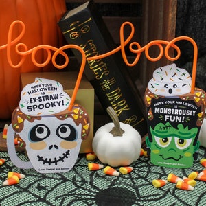 Crazy Straw Halloween Printable, Halloween Geschenk, Geschenkanhänger, Mitbringsel, Halloween Geschenk für Kinder, Schulgeschenk, Halloween, Just Add Confetti