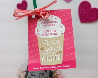 Latte Valentine Gift Tag Printables, teacher gift, co-worker gift, friend gift, thanks a latte, love you a latte, Just Add Confetti