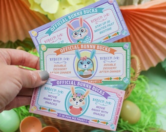 Easter Bunny Bucks Printables, Easter Play Money, Easter Egg Filler, Easter coupons, Easter Activity, Instant Download, Just Add Confetti