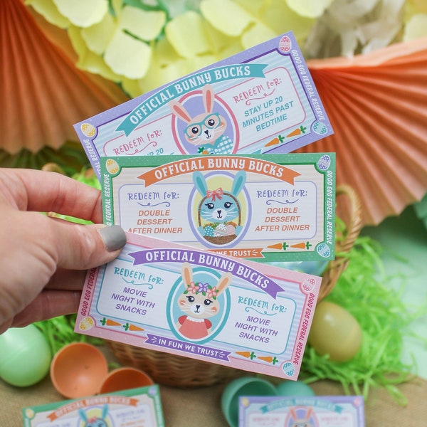 Easter Bunny Bucks Printables, Easter Play Money, Easter Egg Filler, Easter coupons, Easter Activity, Instant Download, Just Add Confetti