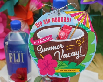 Sip Sip Hooray! It's Almost Summer Vacay! printable drink tag, Teacher Gift , Teacher Appreciation, Staff Appreciation, Just Add Confetti