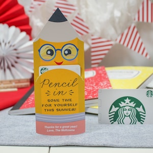 Porta tarjetas de regalo con forma de lápiz imprimible, regalo para maestros, agradecimiento a maestros, regalo para el personal, regalo de fin de año, porta tarjetas de regalo, Just Add Confetti