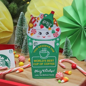 Melhor xícara de café do mundo Cartão-presente de café de Natal para impressão, presente para professores, presente para funcionários, porta-cartão-presente de Natal, Just Add Confetti