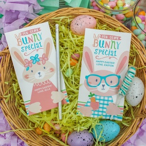 Einige Häschen Spezielle druckbare Osterkarten - Bearbeitbare PDF-Dateien - Zwei verschiedene Designs - Für Bleistift, Lollipop, Knicklichter - Für Geschenke, Leckereien im Klassenzimmer