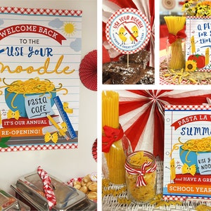 Back to School Party Printables, pasta party, spaghetti dinner, use your noodle, PTO PTA luncheon, teacher appreciation, Just Add Confetti