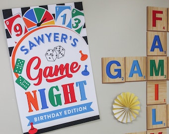 Game Night Party - Printable Poster, birthday party decorations, family game night, DIGITAL printable backdrop, Just Add Confetti