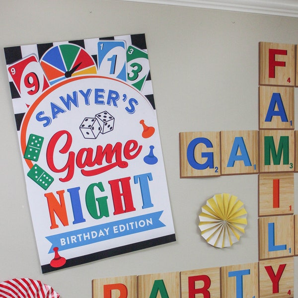 Game Night Party - Printable Poster, birthday party decorations, family game night, DIGITAL printable backdrop, Just Add Confetti