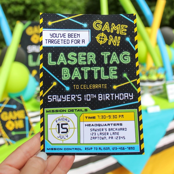 Laser Tag Party invitation printable, laser tag birthday party, kids birthday, laser tag invitation, party invitation, Just Add Confetti