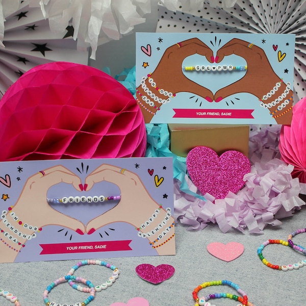 Beaded Bracelet Valentine, Kids Valentine Printable, Valentines for Girls, Classroom Valentines, School Valentines, DIY, Just Add Confetti