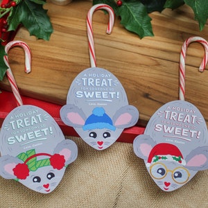 Weihnachten Mäuse Candy Cane Treat Printable, Weihnachten Geschenkanhänger, Leckerli-Tag, Klassenzimmer Geschenk, Weihnachtsgeschenk, nur fügen Sie Konfetti, Instant Download