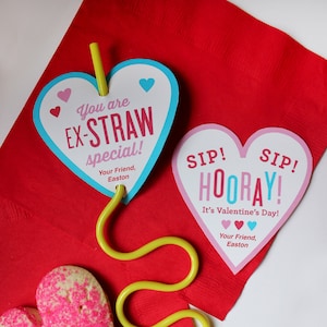 Crazy Straw Valentine - Classroom Valentine, Kids Valentine, Valentine Toy, Straw, Kids straw, Editable PDF Printable, Valentine's Day