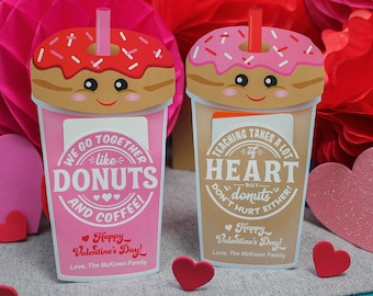 Porte-cartes donuts et café pour la Saint-Valentin, cadeau pour enseignant, Saint-Valentin pour le personnel, Saint-Valentin pour un collègue, Saint-Valentin pour enseignant, Il suffit d'ajouter des confettis