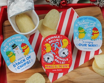 Chips Kids Christmas Printable - For Pringles snack size chips, kids Christmas gift, school gift, gift for classmates, Just Add Confetti