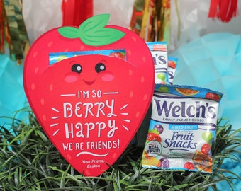 Strawberry Fruit Snack Valentine: Editable Kids Printable (PDF)