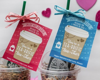 You're a Tea-riffic Teacher Valentine Printable, teacher valentine, Valentine's Day gift for teachers, gift tag, Just Add Confetti