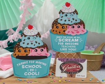 Ice Cream Gift Card Holder Printable, Teacher Gift, Teacher Appreciation, Staff Teacher Appreciation, End of Year Gift, Just Add Confetti