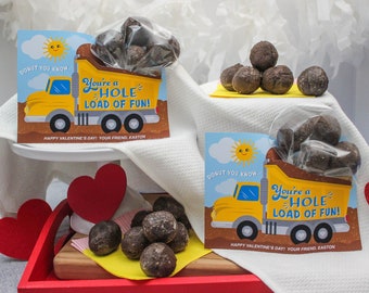 Dump Truck Donut Hole Kids Valentine, donut valentine, kids valentine, school valentine, classroom valentine, preschool, Just Add Confetti