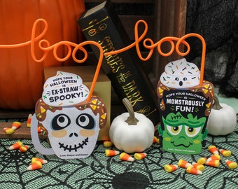 Crazy Straw Halloween Printable, Halloween gift, gift tag, party favor, Halloween gift for kids, school gift, Halloween, Just Add Confetti